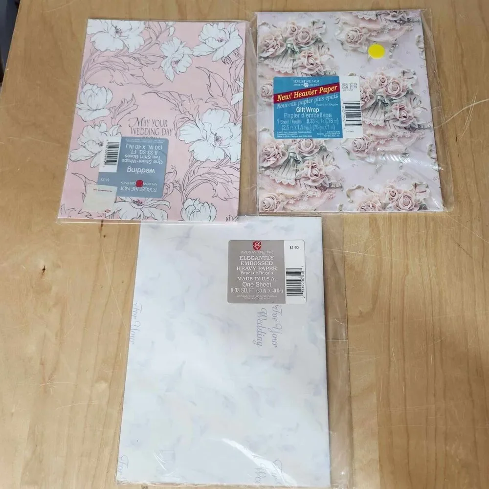 Vintage Gift Wrap Lot Wrapping Paper Wedding Bridal Theme Retro 20+ Sheets